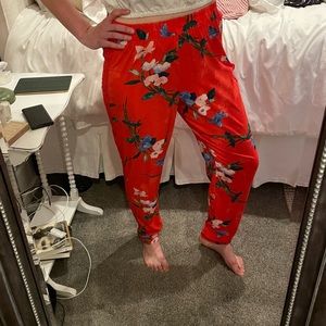 Tahari silk floral embroidered pants sz small